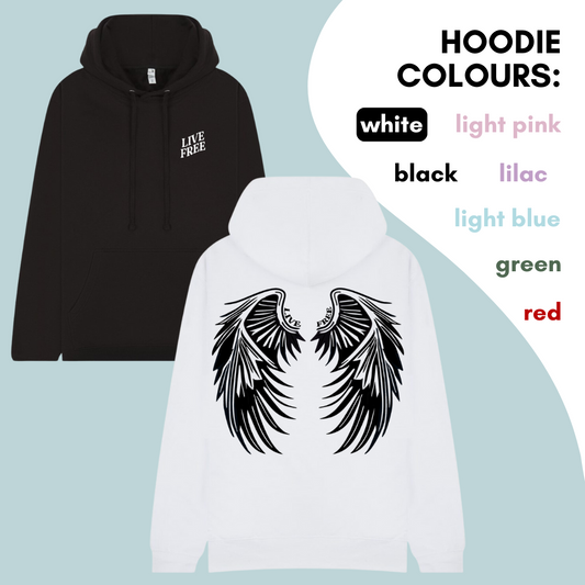 'live free' wings hoodie